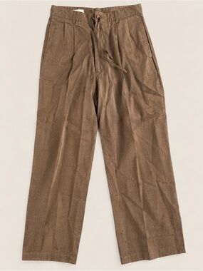 Pronti Men’s 100% Linen Brown Wide Leg Pants Size L NWT